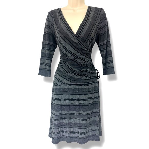 Evan Picone Gray‎ Black Knit Faux-Wrap Dress Size 12 All-Season Classy Timeless - Picture 1 of 6